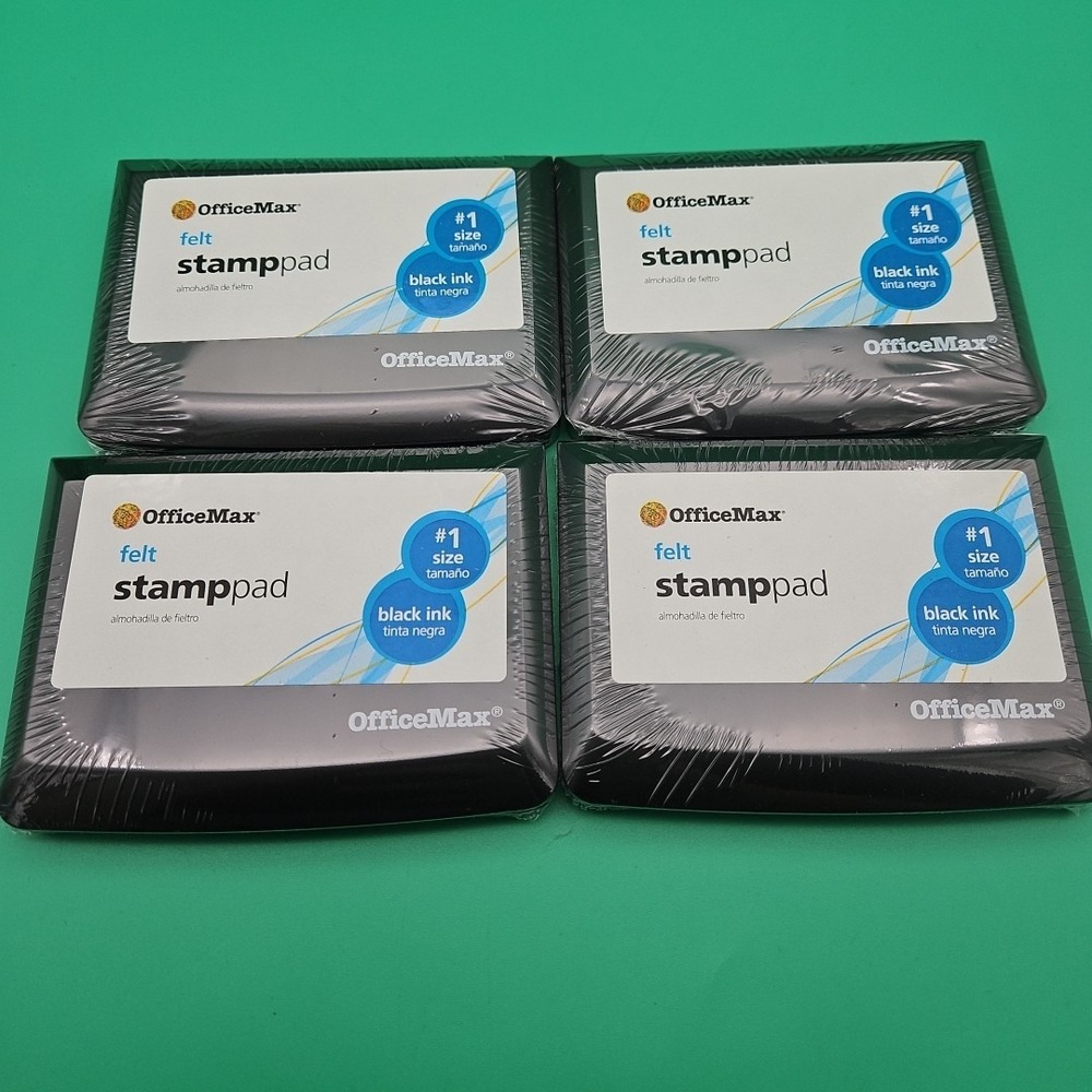 Lot of‎ 4 Office Max Felt Stamp Pad Size #1 Black Brand New Sealed Ink